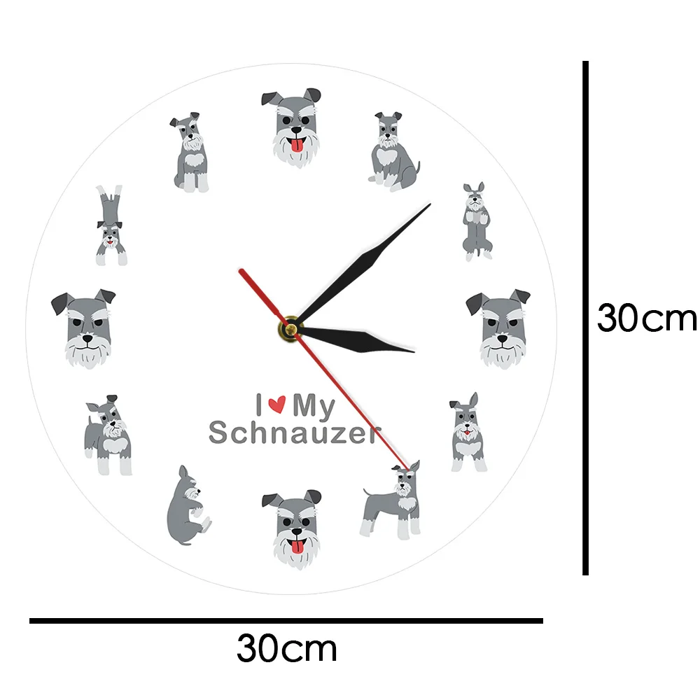 Schnauzer собака знакового силуэта Очаровательная яркие настенные часы подарок для