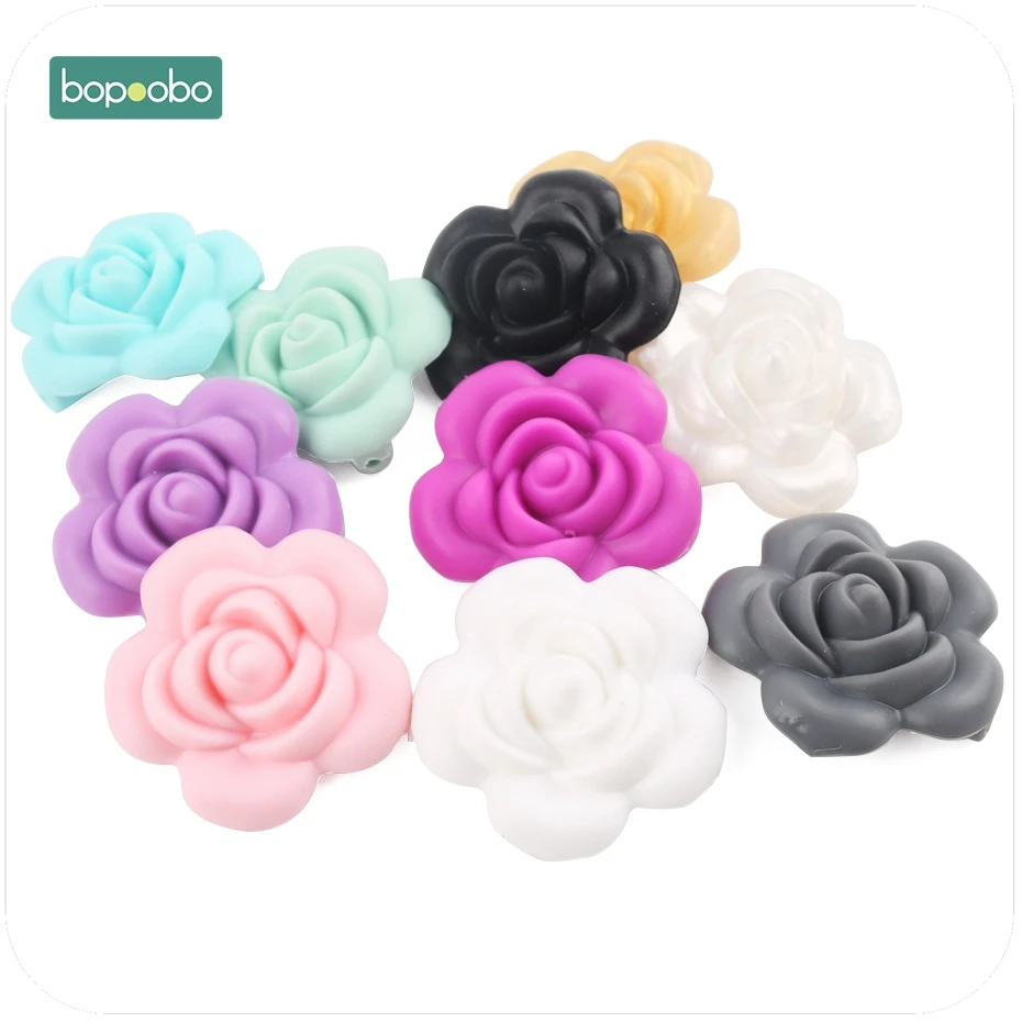Bopoobo-Cuentas de rosas de silicona para beb&eacute;, mordedor de grado alimenticio, joyer&iacute;a de enfermer&iacute;a, juguete sensorial para masticar, 1 ud.-0