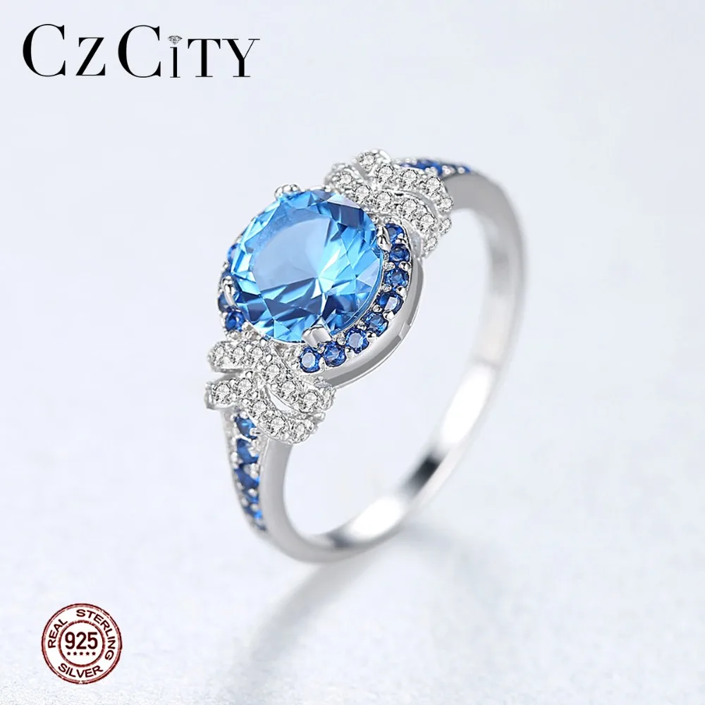 CZCITY, большое чистое 925 Стерлинговое Серебро, сапфир, драгоценный камень, кольца для женщин, хорошее ювелирное изделие, роскошные обручальные и свадебные аксессуары, подарки