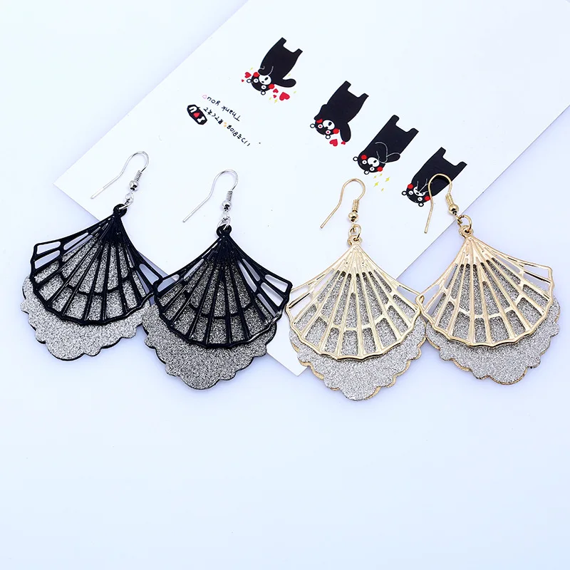 2018 NEW FASHION LADY JEWELLERY GEOMETRIC SHELL SHAPE EARRING WOMEN GIRL GIFT IRON ALLOY GOLD&amp BLACK COLOR TRENDY DROP EARRINGS |