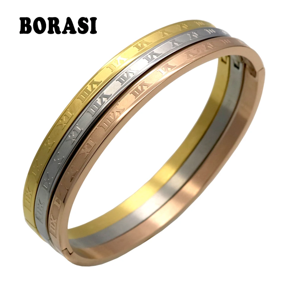 

(3pcs/set) 316L Stainless Steel Carving Roman Numerals Fashion Bracelets & Bangles Fine Jewelry Wedding Couple Jewelry For Women