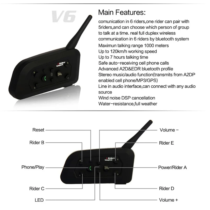 Vnetphone V6 1200 2 шт. шлем bluetooth гарнитура для 6 всадников BT беспроводные Переговорные