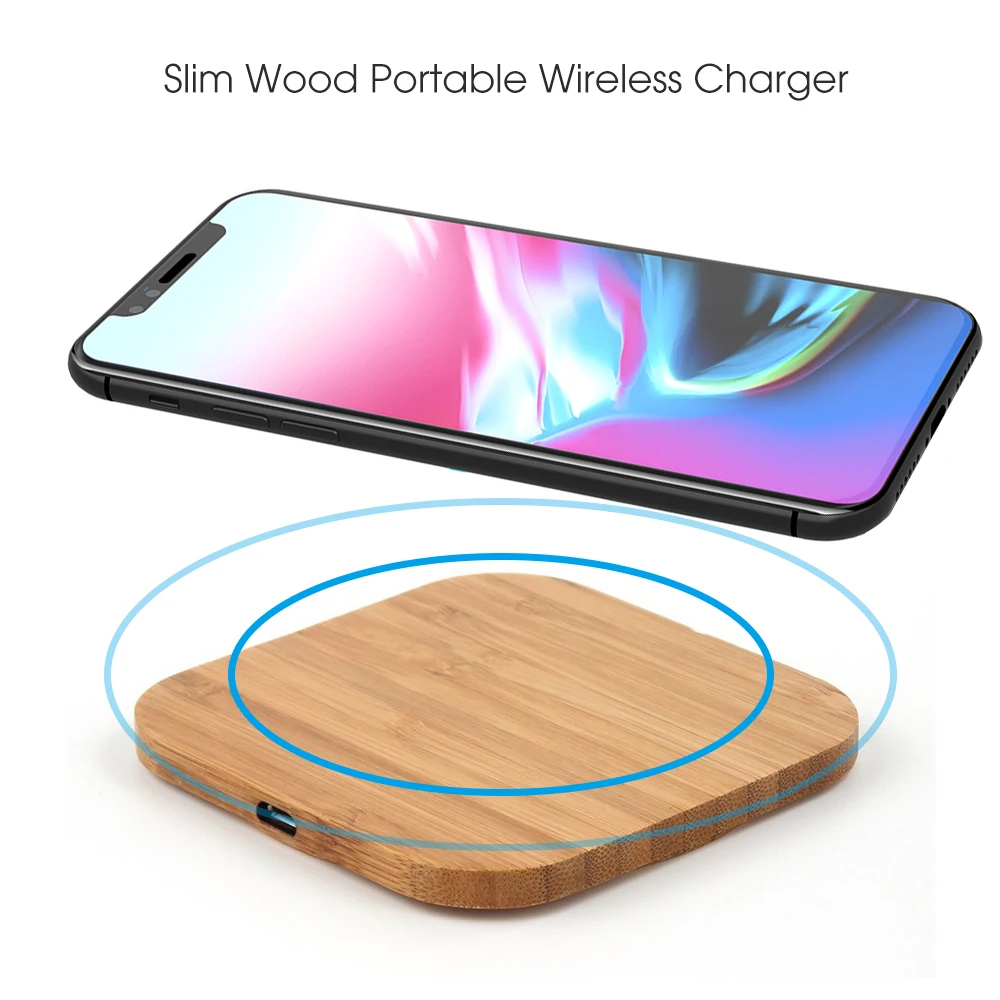 Тонкое деревянное портативное беспроводное зарядное устройство Qi для iPhone X/XS Max XR