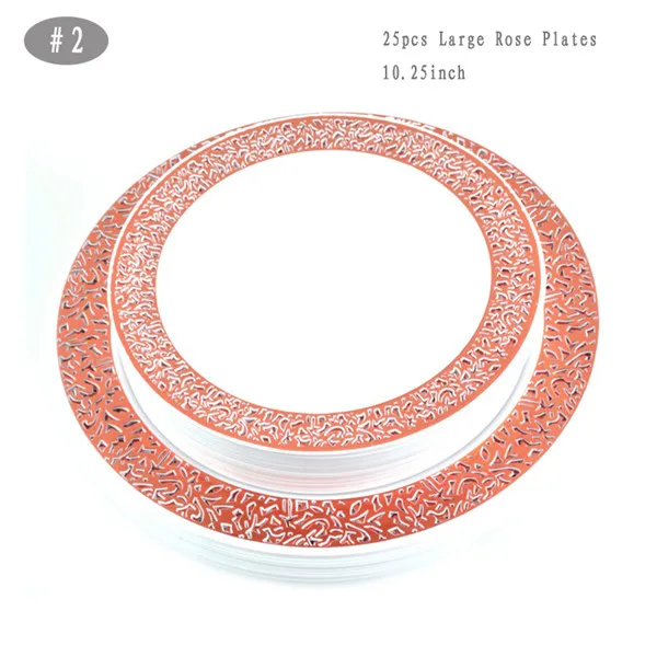 25Large Rose Plates2 Розовое золото 25 шт одноразовые пластиковые тарелки для посуды 1 шт скатерть 7 шт воздушный шар для свадьбы детский душ принадлежности для дня рождения - Цвет: 25Large Rose Plates2