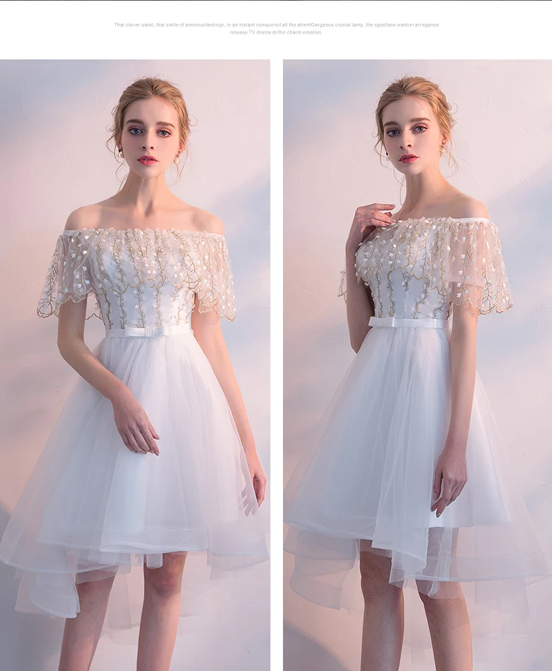 Robe de soiree новое белое кружевное платье с открытыми плечами вечернее платье короткое спереди длинное сзади платье для выпускного вечера
