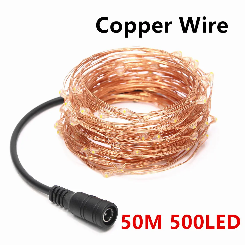50M Copper Wire Светодиодный Сказочный светильник 5 м, 10 м, 20 м, 30 м, 40 м, 50 м, 12 В постоянного тока, Водонепроницаемый Серебряный медный провод для вечерние, рождественские, свадебные, праздничные украшения - Испускаемый цвет: 50M Copper Wire