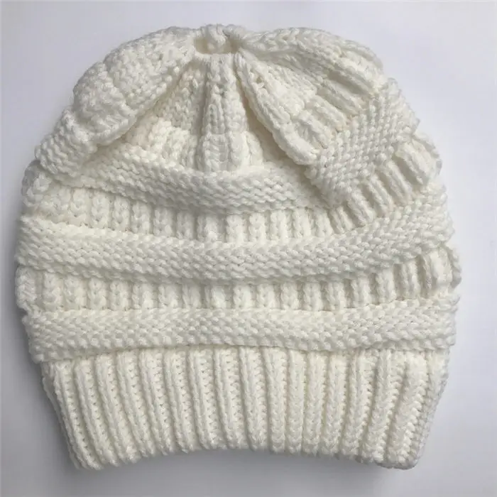 Gorro de punto para mujer gorro de invierno con cola de caballo touca beanie toca chapeu зимние женские головные уборы для женщин - Color: White