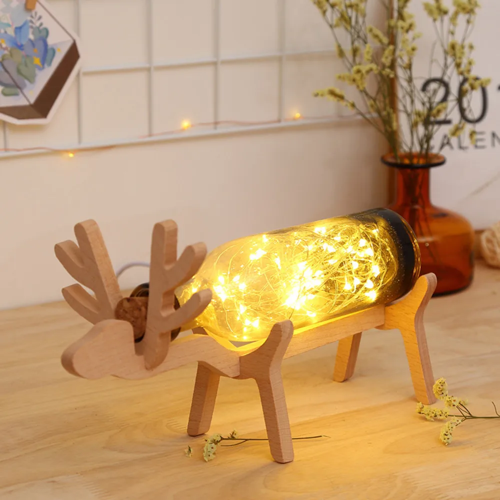 Xmas Elk светодиодный светильник s стеклянная бутылка деревянная основа Иллюзия