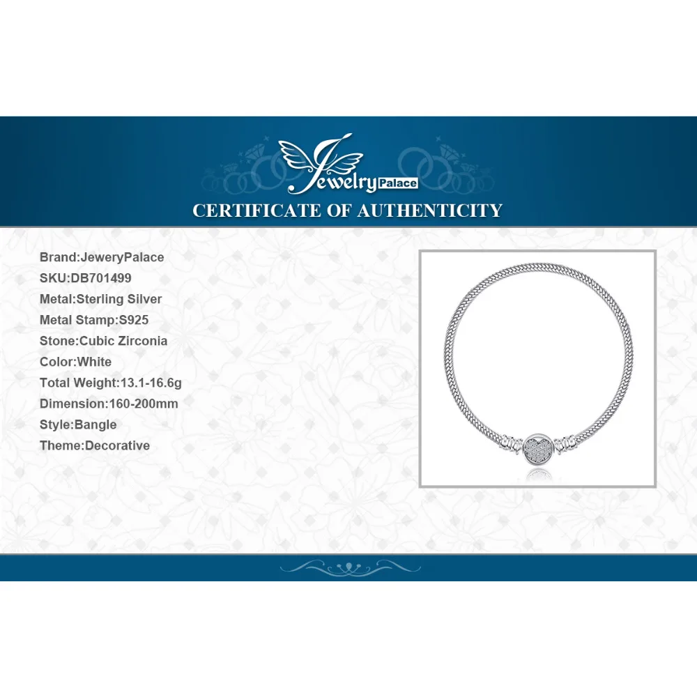 Jewelrypalace стерлингового серебра 925 элегантные блестящие сердца Браслеты 2018 Новый