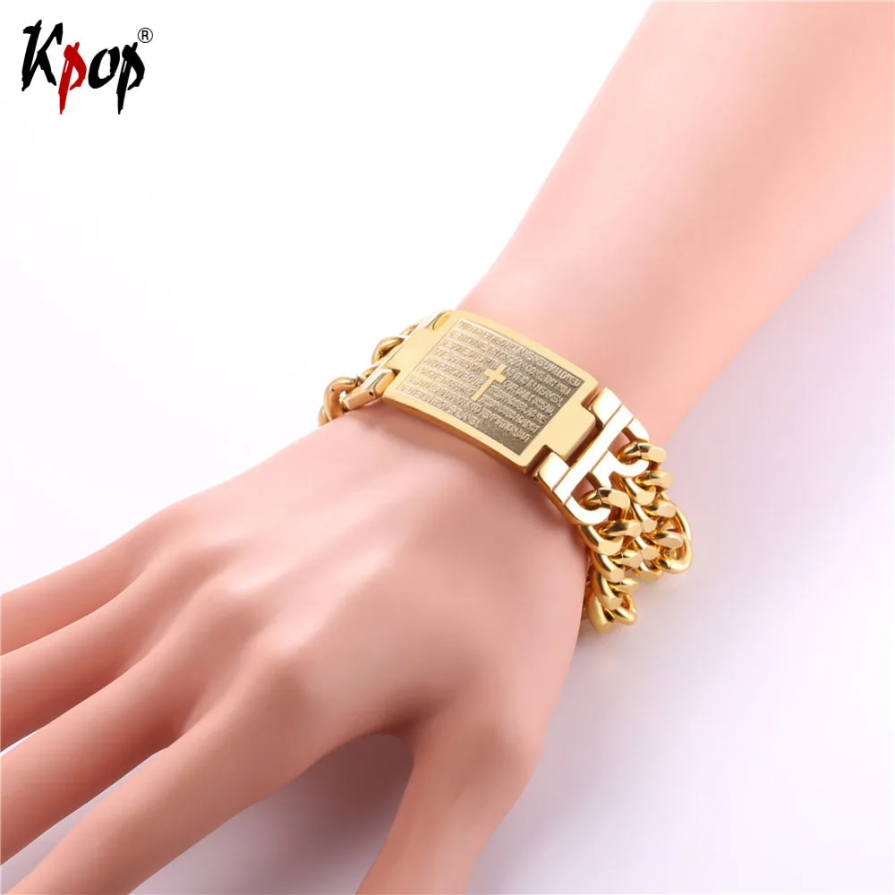 Kpop из нержавеющей стали Библейский крест регулируемые браслеты для мужчин Новая