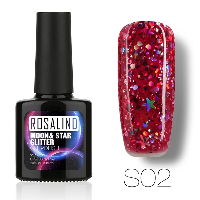 S02 ROSALIND гель 1S 3D бриллиантовый блеск с ультрафиолетовым свечением гель для ногтей Дизайн ногтей маникюр звезда и Луна лак для ногтей впитывающийся Базовый Топ гель лак 10 мл - Цвет: S02