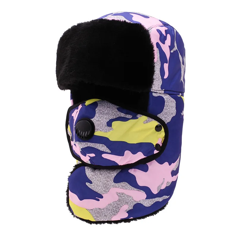 

Windproof Thick Warm Winter Hats Earmuffs Mask Bomber Cap Women Men Outdoor Biking Skiing Hat Fashion Camouflage Pattern