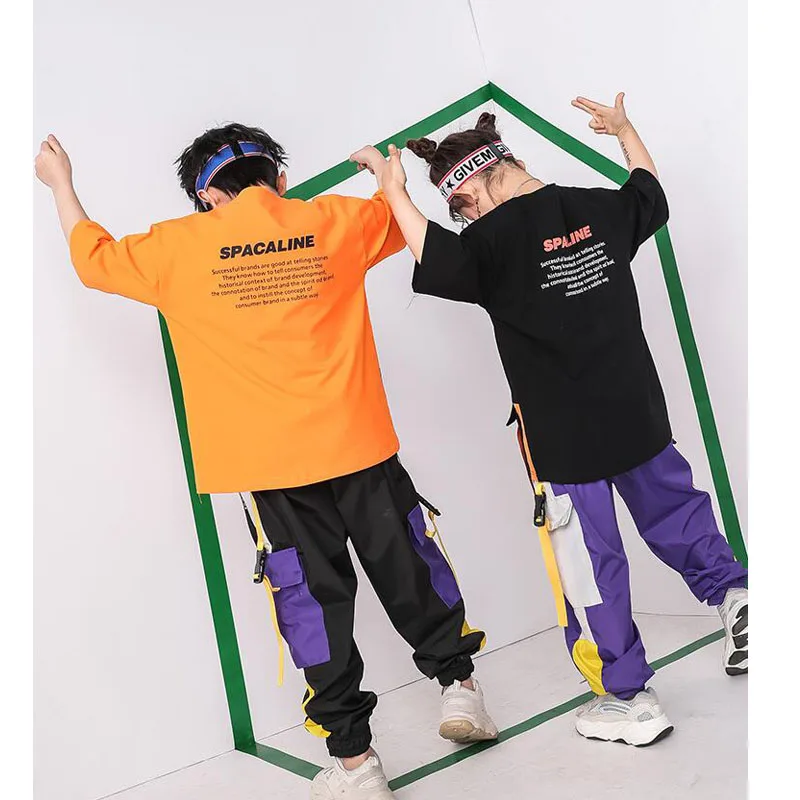 

Girls Boys Black Tshirt Hip Hop Clothing Jacket Jazz Jogger Dancing Pants Concert Dance Costume for Kids Ballroom Clothes