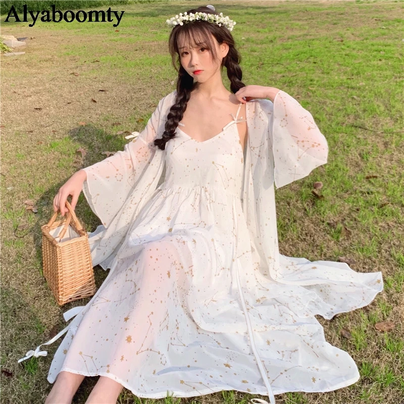 Японский Харадзюку Женский Черный Белый сарафан подтяжки v образный вырез