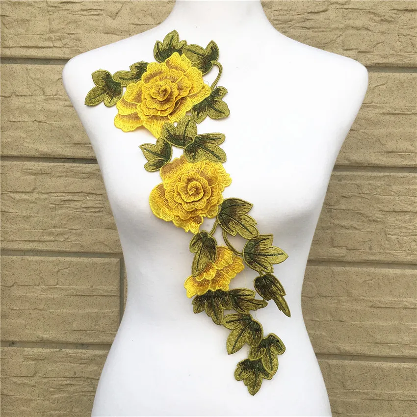 

1Pc 3D Yellow Flower Embroidered Lace Sewing for Clothes Applique Diy Accessory Suppliers Sticker Lace Neckline Collar