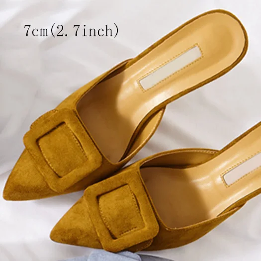 Tan 7cm Scarpin черный сандалии насосы известный женщина Указательный палец итальянский зеленый высокие каблуки средняя пятка 3 дюймовый мюли тапочки персиковый замша китайская новая Китай мода Лето - Цвет: Tan 7cm