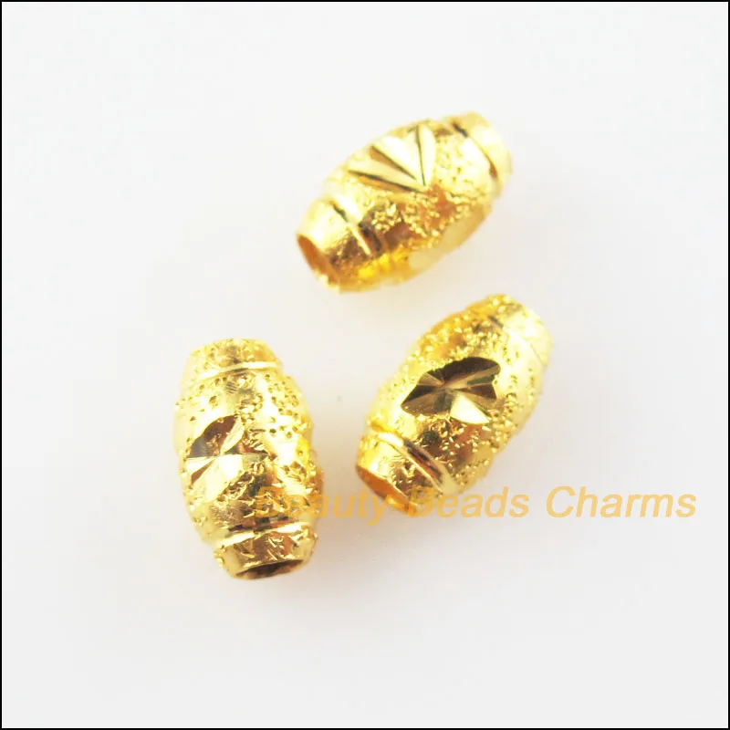 

40Pcs Gold Color Loose Oval Rice Copper Flower Spacer Beads Charms 5x9mm