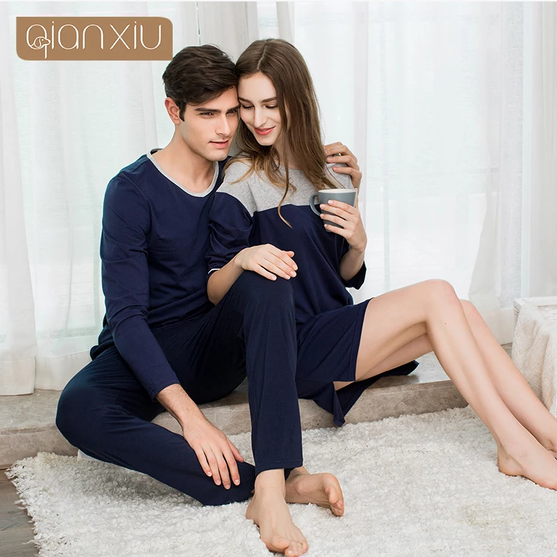 Осень пара пижамы Наборы для ухода за кожей Для мужчин женщин унисекс хлопковое