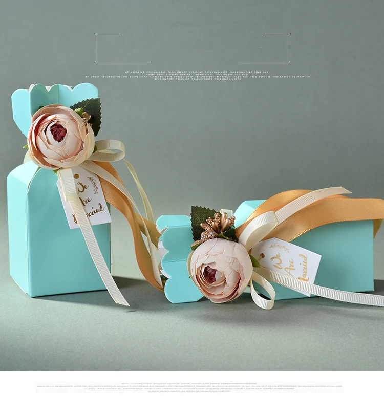 20 штук Tiffany DIY Свадебные украшения конфет Подарочная форма коробка для конфет с искусственным цветком лента зеленый лист Шоколад Papeer сумки