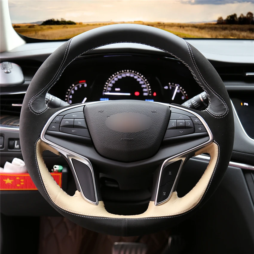 MEWANT бежевая кожа черная замша ручная работа автомобильная оплетка чехол на руль