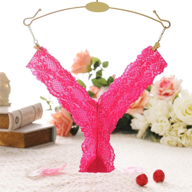 Rose Red VDOGRIR сексуальные женские модные трусики прозрачные кружевные стринги низкая талия Бесшовные нижнее белье женское нижнее белье сексуальные трусы женские - Цвет: Rose Red