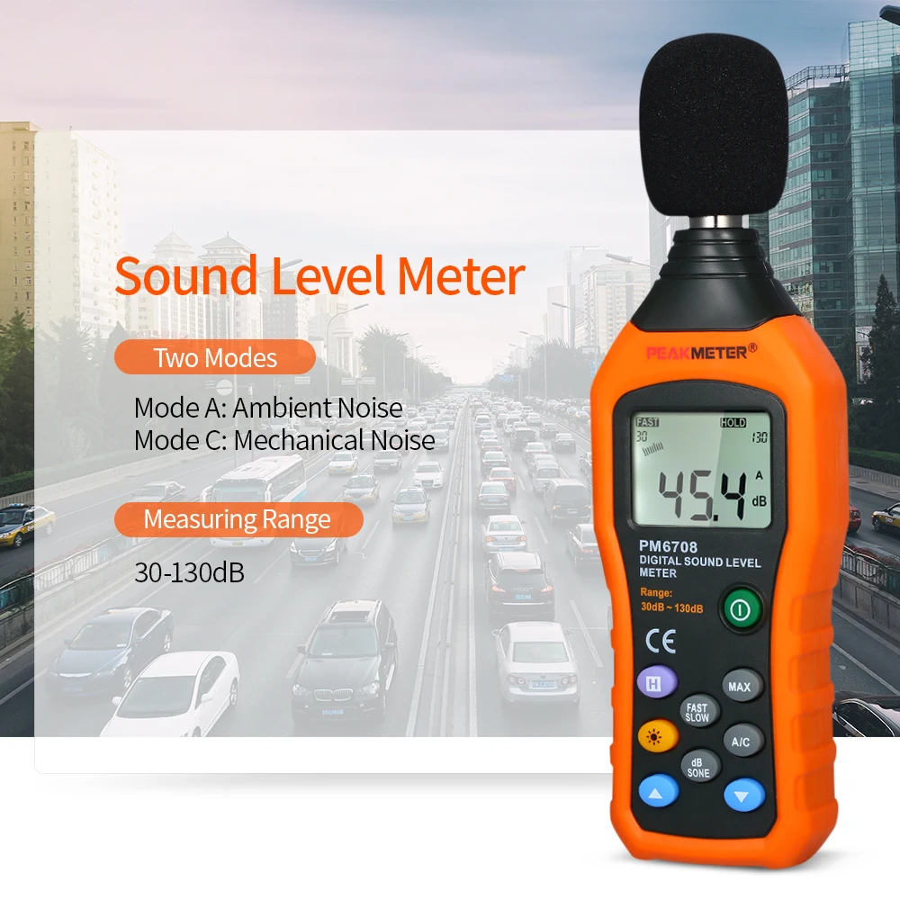 PEAKMETER PM6708 цифровой Шум измеритель влажности Измеритель уровня звука 30 130dB объем