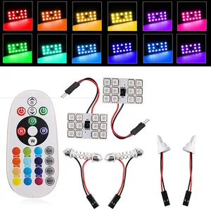 T10 5050 SMD 16 цветов RGB 12 Светодиодный светильник для салона автомобиля, лампа для чтения карты, купольный светильник, пульт дистанционного управления, стробоскоп