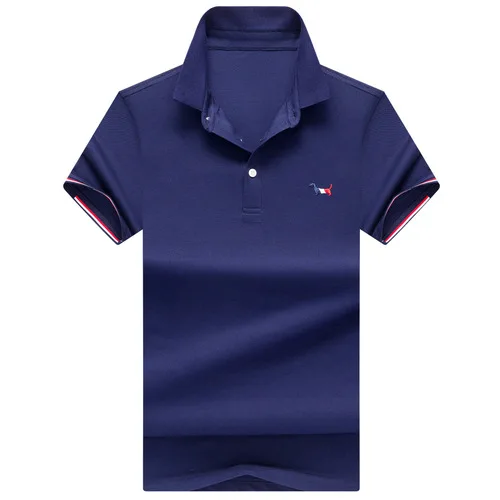 blue de haute qualiteTops coton a manches courtes рубашка поло, Мужская chemise Pur couleur polo chemises - Цвет: blue