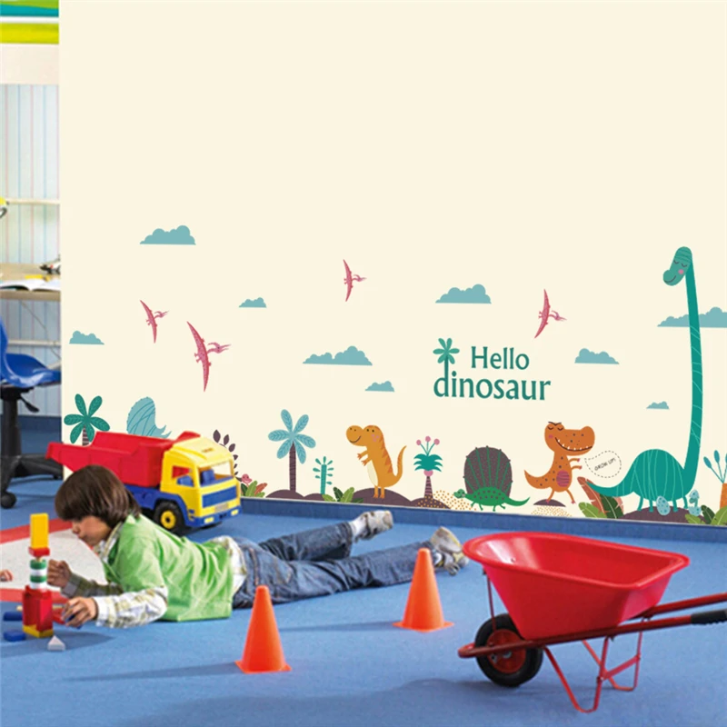 Забавные настенные наклейки hello dinosaur для спальни детской комнаты украшение дома