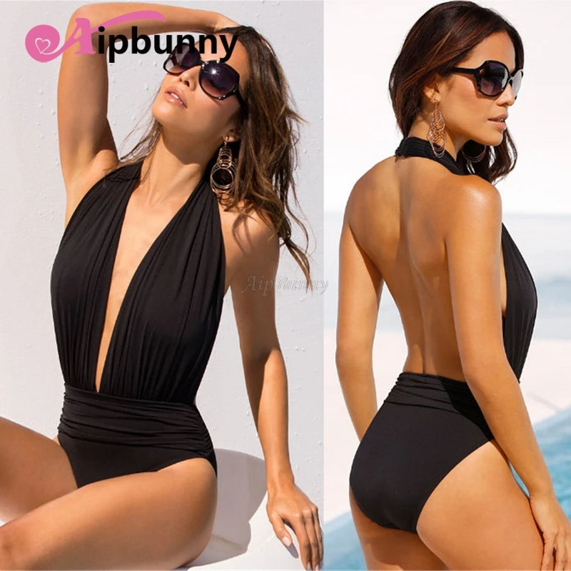 Черный монокини трикини купальники с завязкой на шее maillot de bain femme 2018 купальный