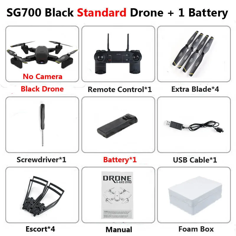 No Camera Black 1B F SG700 Профессиональный складной Дрон с камерой 2MP HD WiFi FPV контроль скорости удержания высоты RC Квадрокоптер Вертолет игрушка XS809 E58 - Цвет: No Camera Black 1B F