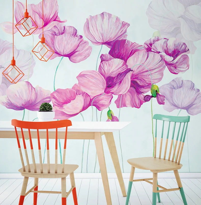 

3D Retro Old Hand-painted Oil Painting wall paper 8D Mural Background Wallpapers Tulips Flower Wallpaper Bedroom Living Room
