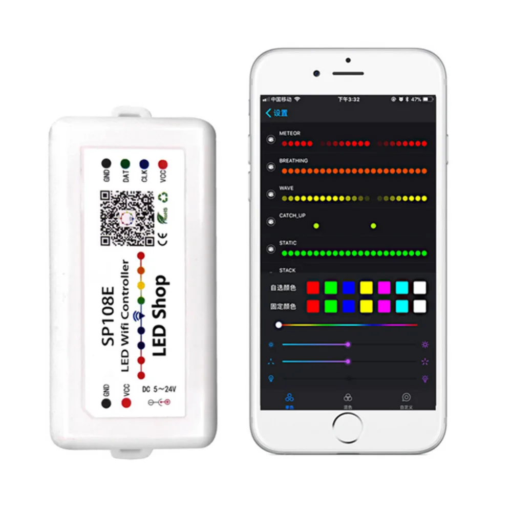SP108E WS2812B WS2811 WS2801 СВЕТОДИОДНЫЙ WiFi контроллер управления, iOS Android App беспроводной пульт дистанционного управления DC5V~ 24 В SP108E для SK6812 SK6812-RGBW