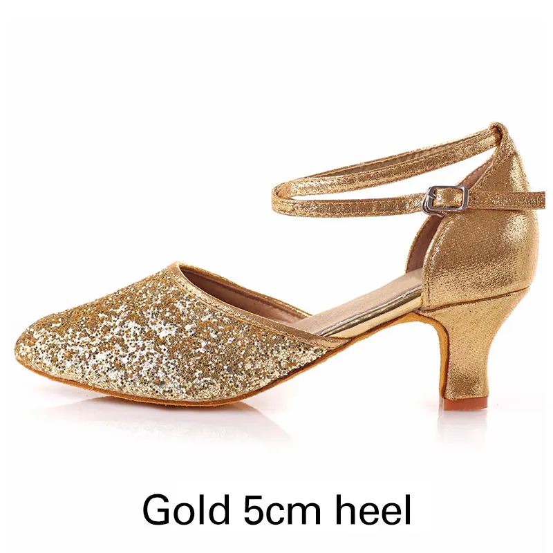 Gold 5cm heel Женские блестящие туфли на высоком каблуке для латинских танцев; женские туфли для бальных танцев, танго, сальсы, Тапа; женские туфли для латинских танцев; черные туфли для латинских танцев - Цвет: Gold 5cm heel