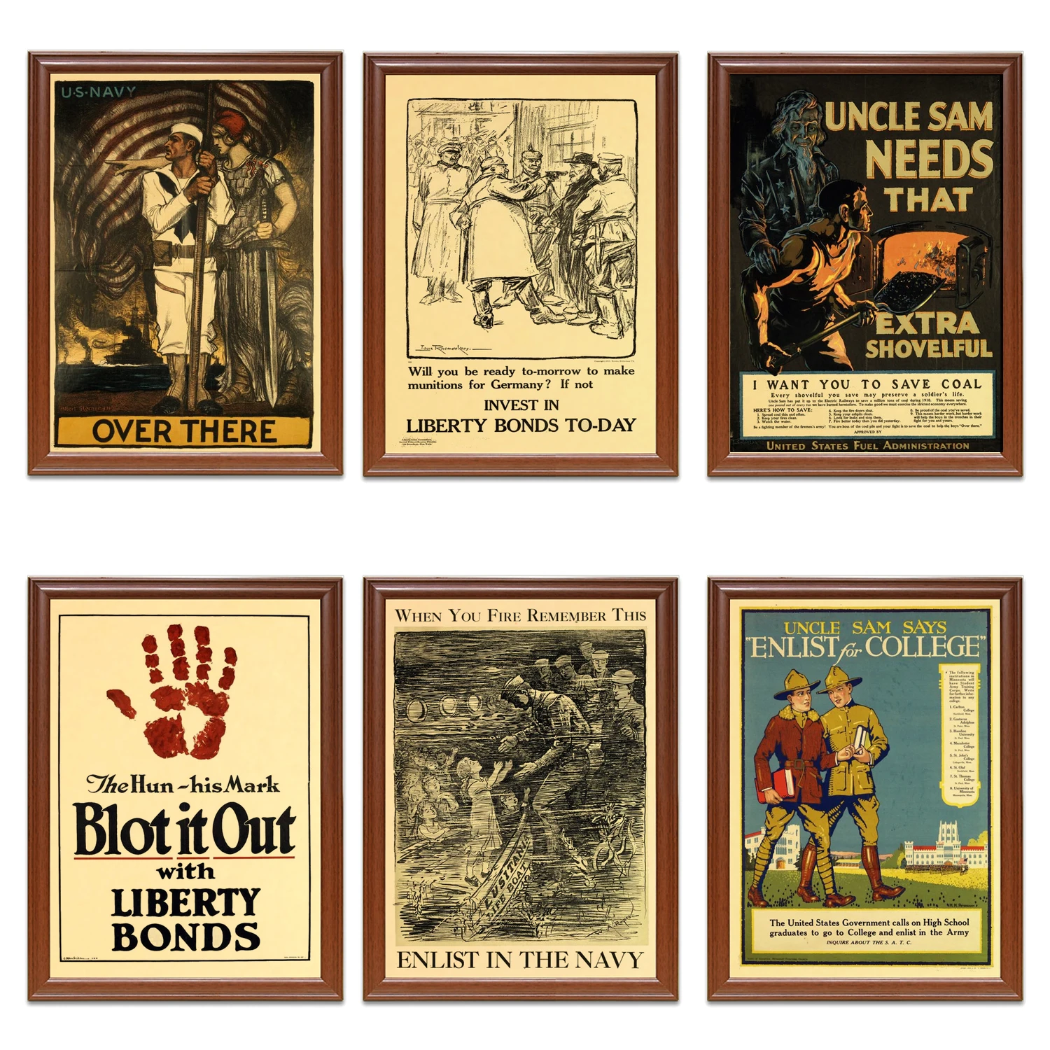 Vintage 1910s USA WW1 Propaganda Poster US Navy Over There Classic Canvas Paintings Wall Stickers Home Decor Gift | Дом и сад
