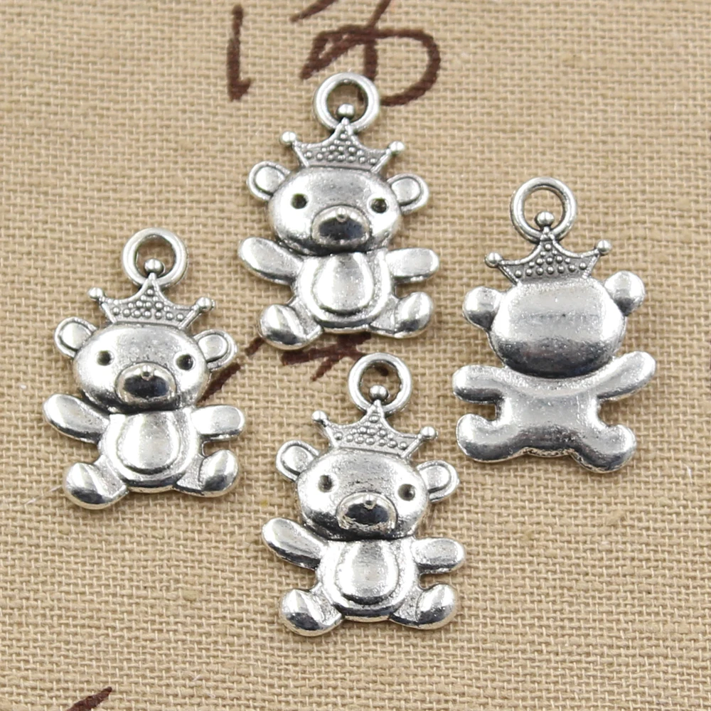 

15pcs Charms Little Bear Crown 22x16mm Antique Bronze Silver Color Pendants Making DIY Handmade Tibetan Bronze Jewelry
