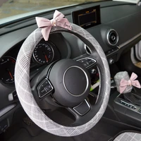 bowknot car pillow decoration sets auto seat neck waist supports cushion steering wheel covers tissue box gear shifter handbrake