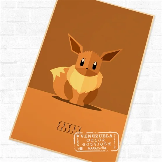 EEVEE Покемон карманные монстры мультфильм Винтаж Ретро Крафт облицовочный плакат холст своими руками стикер на стену домашний бар художественный Декор подарок - Цвет: Черный