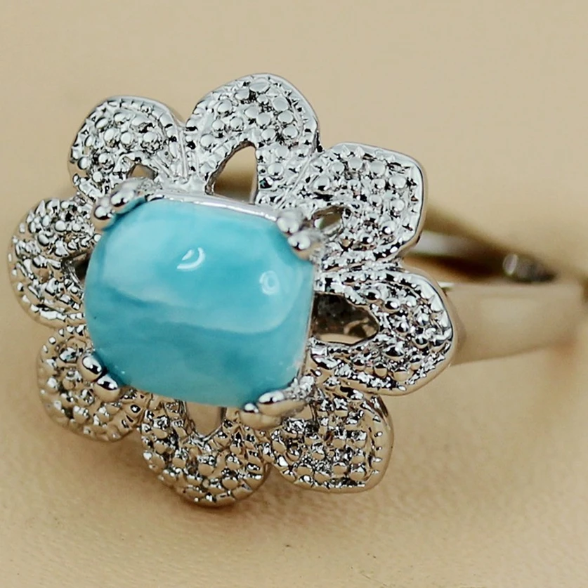 Fleure Esme Larimar Vintage Engagement Wedding rings jewelery for women accessories dropshipping Rhodium Plated R3532 size 6 7 8 | Украшения