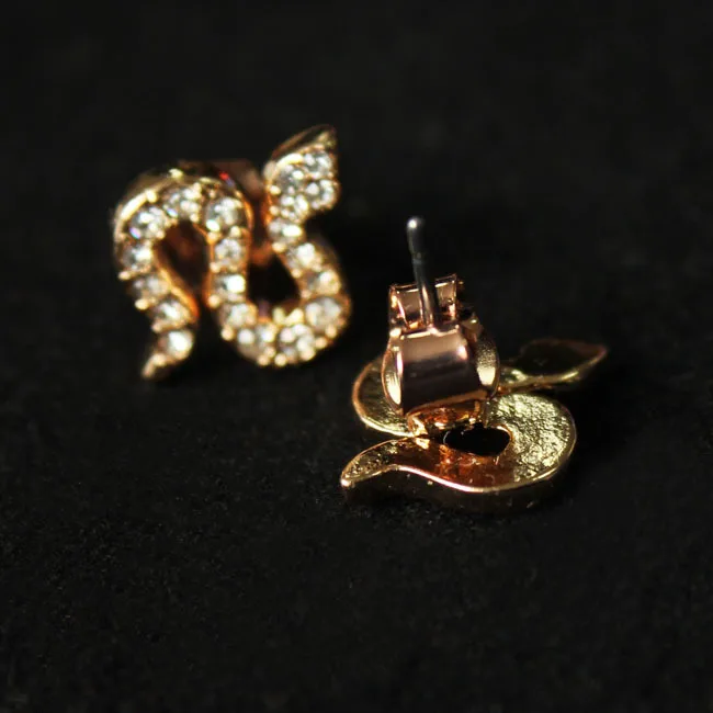 Small Snake Stud Earrings Rhinestone Crystal Pave Allergy Free Stainless Steel Ear Pin Designers Brand Women Fashion Jewelry | Украшения и
