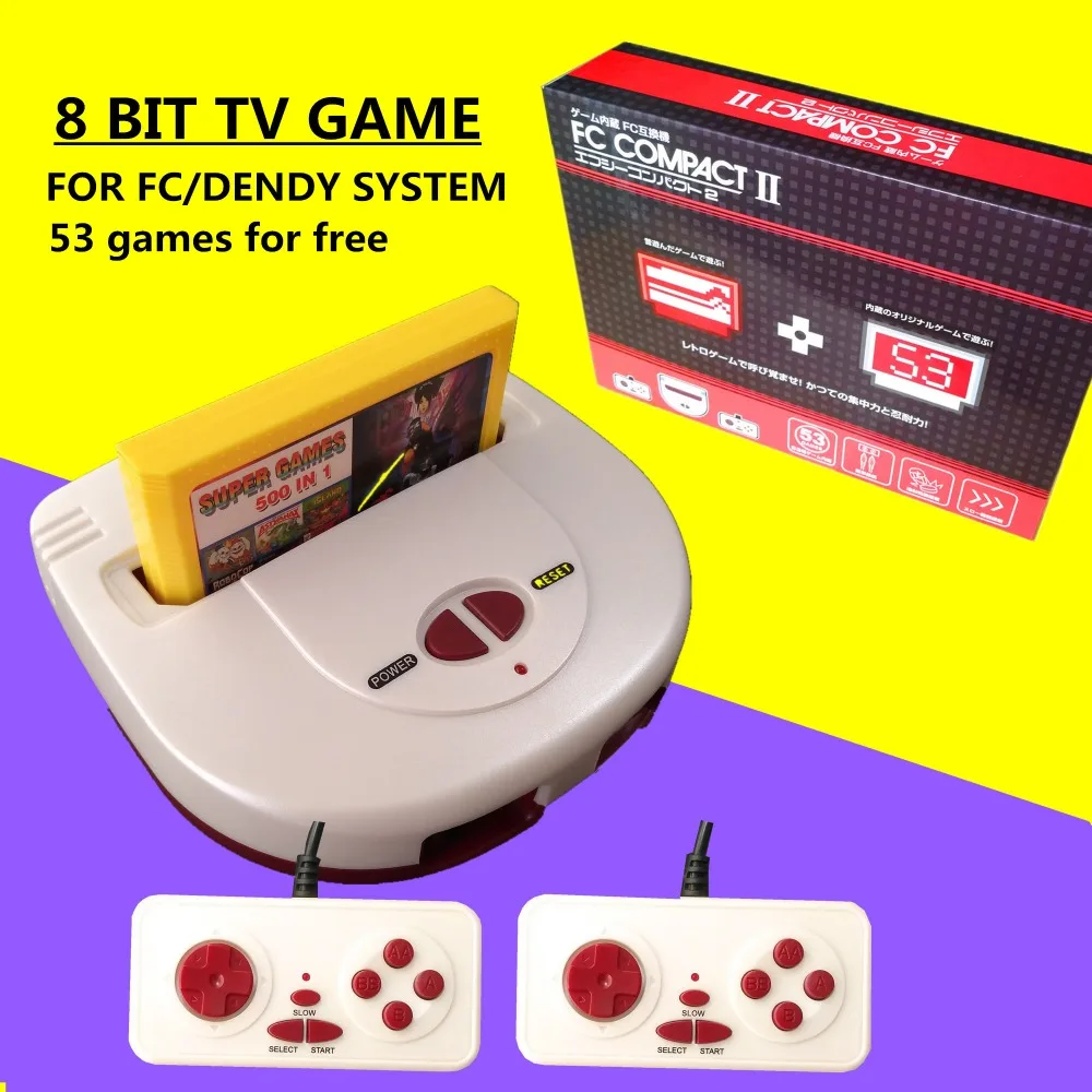 8bit fc dendy Ретро игровая консоль для dendi 53in1 игр с двумя геймпадами эмулятор PAL