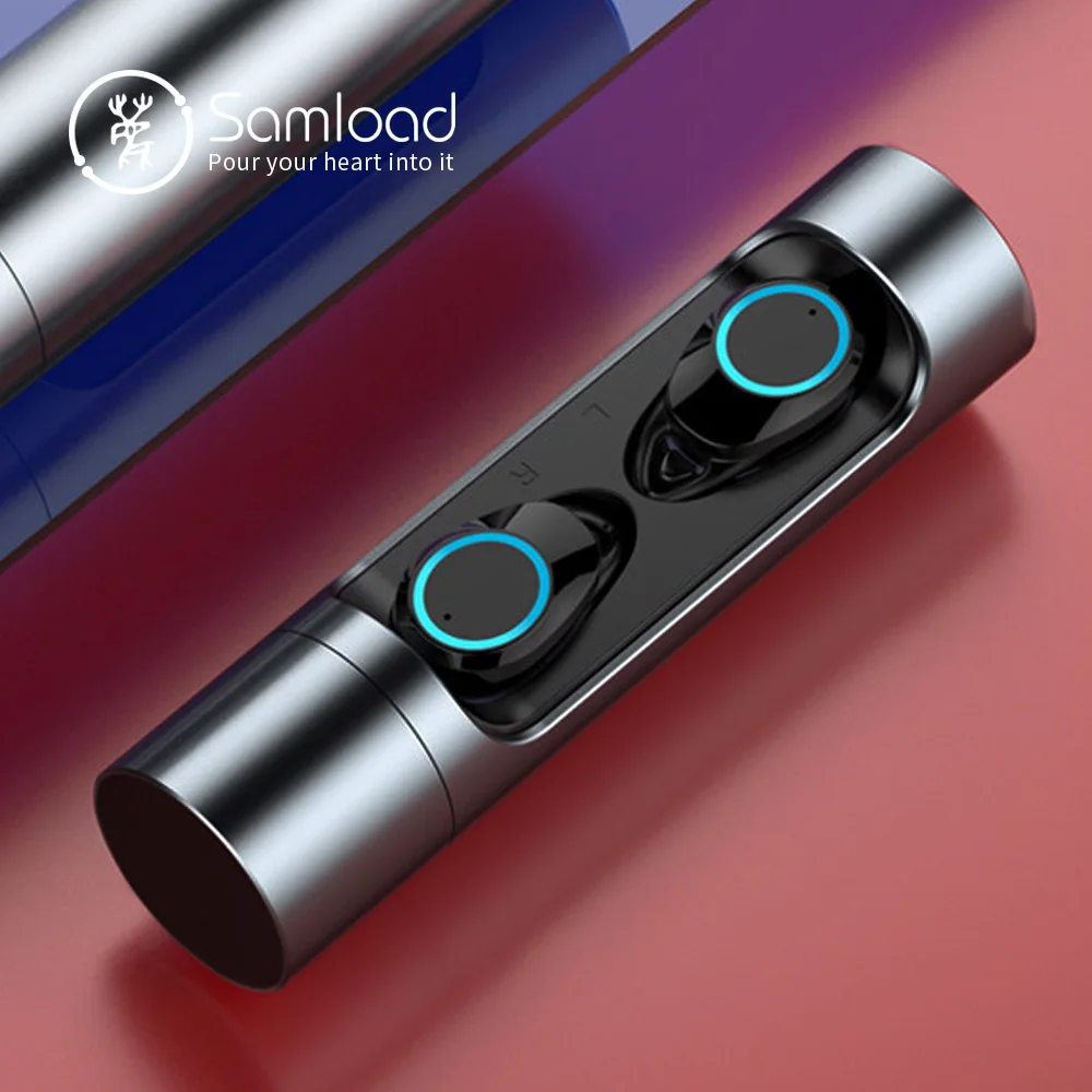 Samload Bluetooth 5,0 наушники, беспроводные наушники, 3D звук, вкладыши, наушники с зарядным устройством из сплава для iPhone, sony, гарнитура Siri - Цвет: gray-black