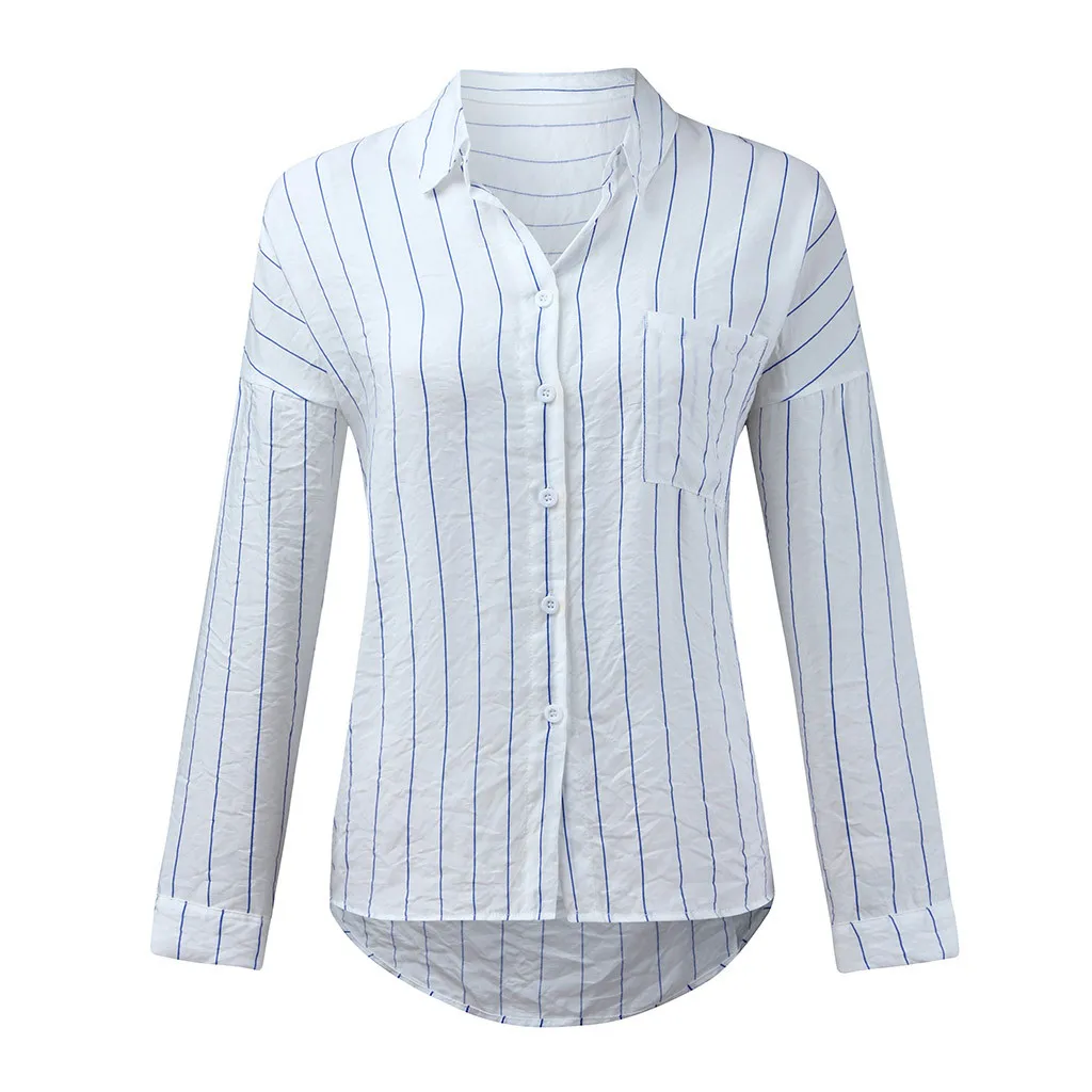 Женская офисная блузка в полоску белая рубашка с отложным воротником и длинным