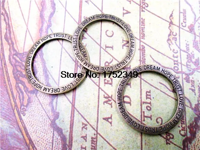 Кольцо Подвеска из античной бронзы Hope.Trust.Love.Dream 36 мм 10 шт.|charm pendant|circle charmlove charm pendant