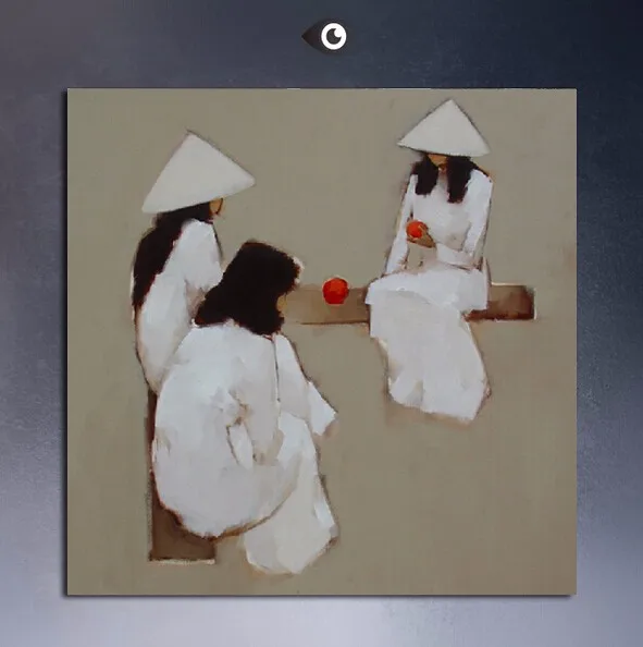 Ручным мультипликационным принтом Вьетнам женщина на холсте для украшения