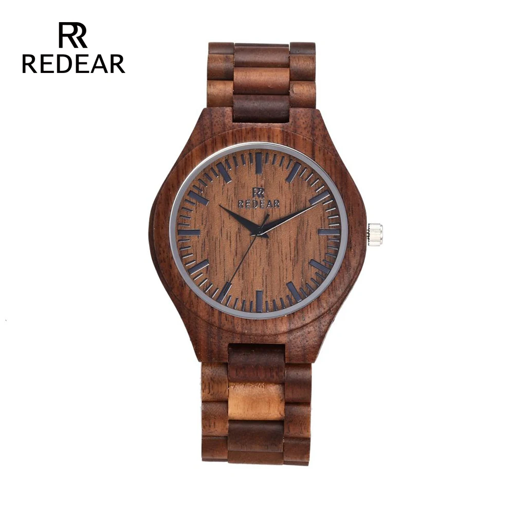 REDEAR деревянные часы орехового дерева чехол шкалой Группа Кварцевые лучшие