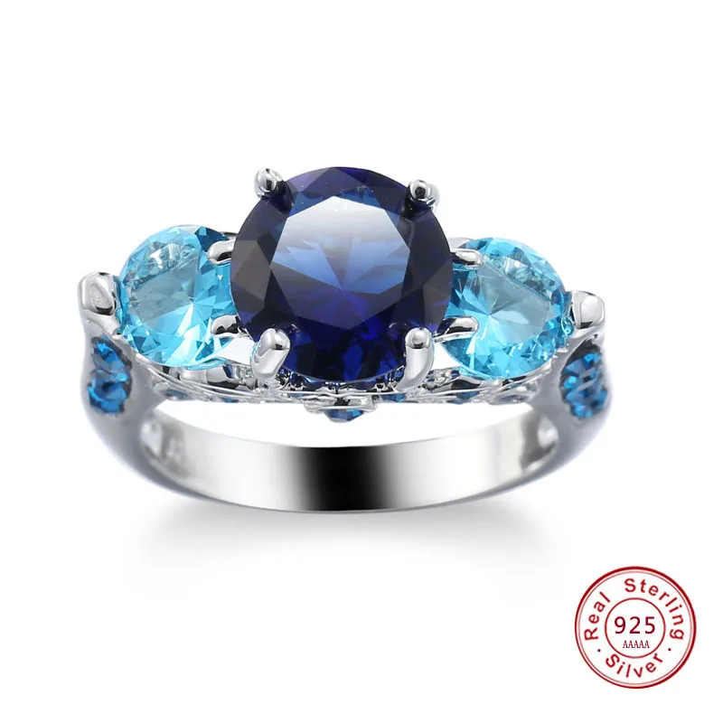 Роскошные женские вечерние кольцо синий большой камень CZ в стиле панк для мужчин