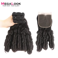 megalook double drawn nigeria curl 100 human hair bundles with closure funmi natural color remy weave
