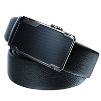 black leather men belt for dress slide gun plated automatic buckle mens belt clear textured strap belts