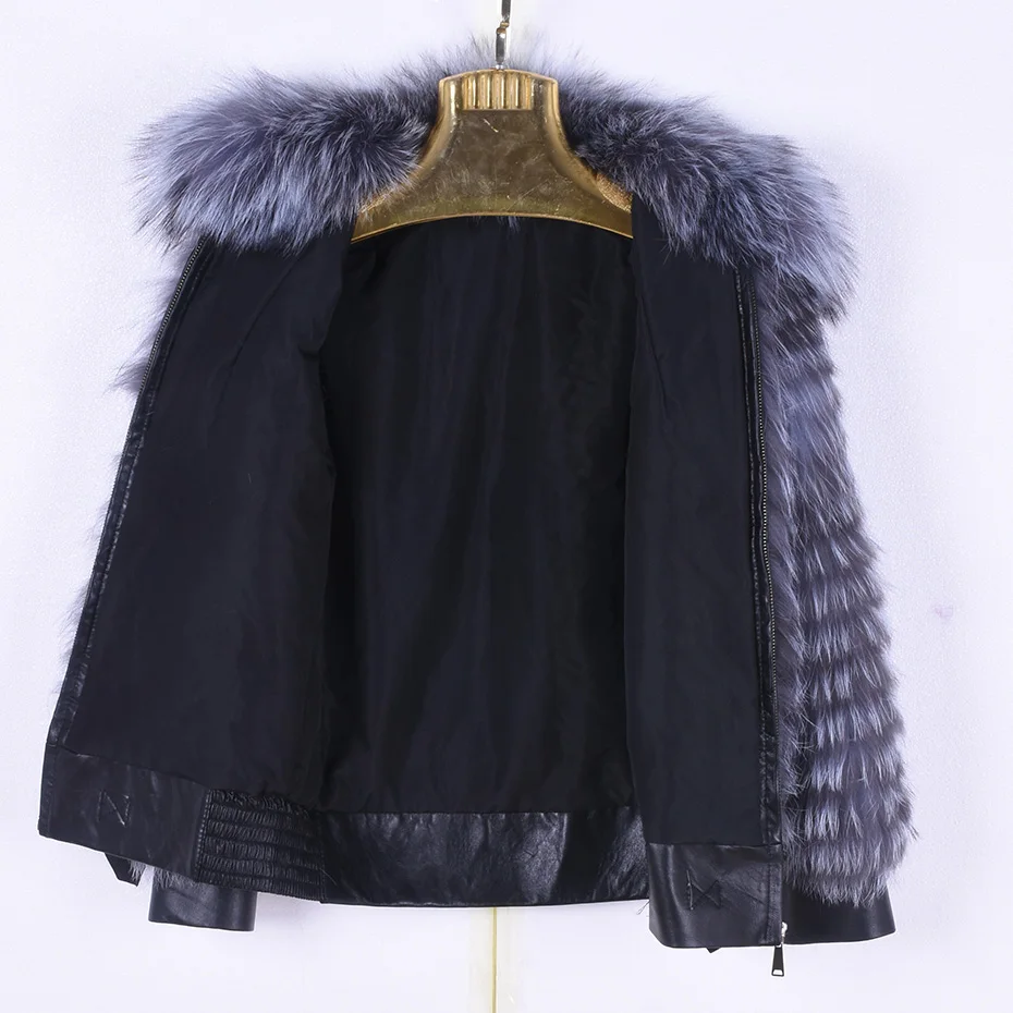 Woman's Real Natural Silver Fox Fur Jacket In Winter Casual Long Sleeved Silver Fox Hair Collar Routine Jacket  Fashion Clothes